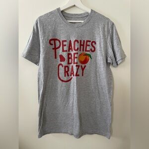 Unisex Gray T-Shirt with Red 'Peaches Be Crazy' Print
